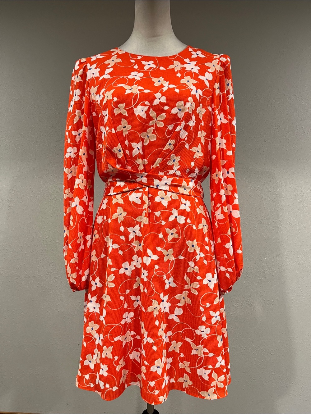 Eliza J Floral orange Red Long-Sleeve Fit & Flare Dress size 12